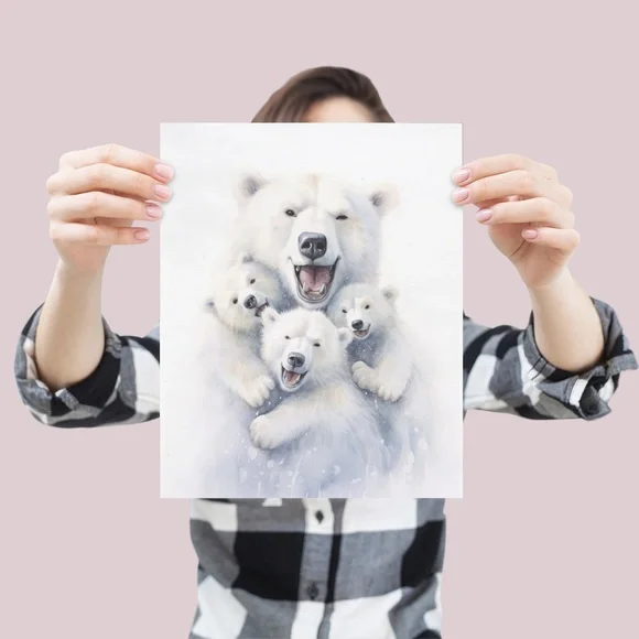 Watercolor Polar Bear Family Portrait Wall Art Illustration Print Unframed - Picture 4 of 6